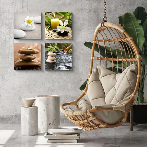 Miniatura 3 de NAN Wind Lienzo Zen para pared, spa, bodegón, con fuente de bambú verde y piedra zen, pintura de flores de jazmín, cuadros para decoración
