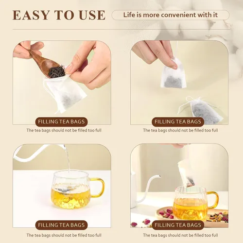 Miniatura 4 de 1800 bolsas de té para hojas sueltas, bolsas de filtro de té desechables a granel, bolsas de infusor con cordón vacías naturales para café, especias