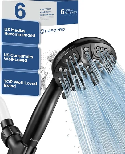 Juego de cabezal de ducha de mano de 6 modos de alta presión, recomendado por Consumer Reports HOPOPRO, cabezal de ducha de mano de alto flujo con