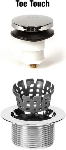 Miniatura 4 de PF WaterWorks PF0936-BN Toe Touch (Tip Toe, activado por el pie) Tapón de desagüe para bañera incluye accesorios de 3/8" y 5/16" Níquel cepillado