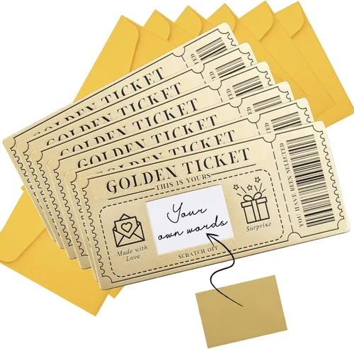 Miniatura 10 de 1 pieza de tarjeta de rascar con boleto dorado y sobre, tarjeta de rascar y revelar sorpresa para escribir tu propio mensaje especial para A-1 pieza