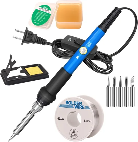 Miniatura 10 de LDK Kit de soldador de 60 W, pistola de soldadura eléctrica de temperatura ajustable, herramientas de soldadura con interruptor de 11 en 1