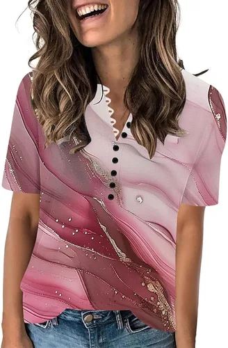 Miniatura 128 de Summer Shirts for Women 2025 Plus Size Short Sleeve Henley Tops Marble Floral Loose Tshirt Tee Casual Dressy Tunics