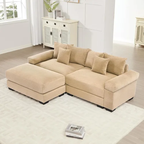 Miniatura 26 de Sofá modular de gran tamaño de 117.3 pulgadas, sofás modulares grandes de pana para sala de estar, sofás de 3 plazas, moderno juego de sofá de Blanco