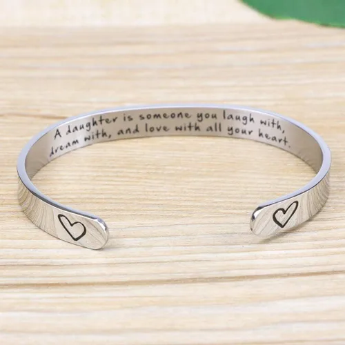 Miniatura 4 de Pulseras anchas y abiertas con mensaje grabado para madre e hija, regalos de Navidad para ella