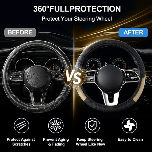 Miniatura 3 de Funda para volante de automóvil, microfibra de fibra de carbono de 15 pulgadas, antideslizante, transpirable, protector elástico para volante