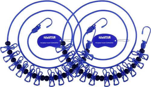 HAWATOUR Clothesline - Equipo de campamento, tendedero retráctil portátil con 12 pinzas para la ropa para viajes y vehículos recreativos, accesorios