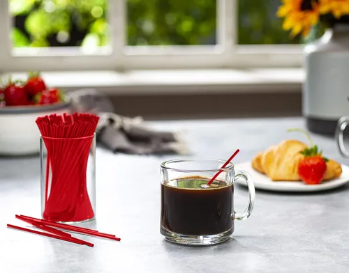 Miniatura 3 de Comfy Package [5 pulgadas - 1000 unidades] Agitadores de café y cócteles/pajitas desechables de plástico para sorber - Rojo Convenient 5" Stir