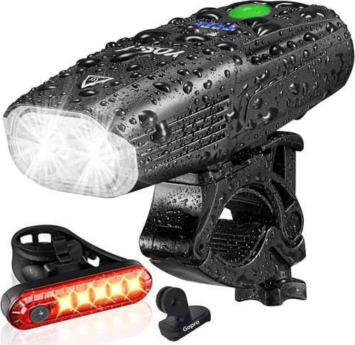 Yosky Juego de luces de bicicleta recargables USB – 1000 lúmenes inteligentes para faros delanteros y traseros – Luz de bicicleta súper brillante