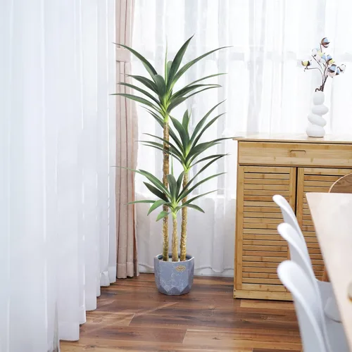 Miniatura 4 de Waoops - Árbol artificial de 1.43 metros con planta de agave falsa de 3 cabezas en maceta de plástico, árbol falso para decoración del hogar