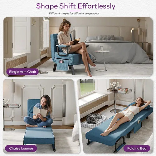 Miniatura 4 de TYBOATLE Silla Cama Convertible para Adultos, Silla Cama Plegable 5 en 1 con Respaldo Ajustable de 5 Posiciones y Almohada, Cómodo Sofá Cama Futón