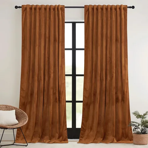 Miniatura 2 de RYB HOME Cortinas de Otoño de Terciopelo Naranja Quemado, Bloqueo de Luz, Aislamiento Térmico, Tratamiento de Ventana de Lujo Terracota, Fondos
