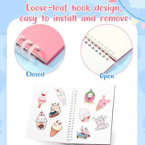 Miniatura 4 de Álbum de 4 piezas de calcomanías para coleccionar libros, reutilizables, con una espátula de plástico y pinzas, tamaño A5, 8.3 x 5.8 pulgadas