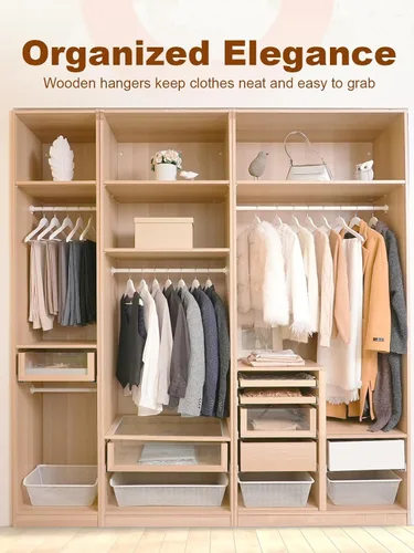 Miniatura 7 de HOUSE DAY Ganchos de madera para ropa, 20 unidades, acabado suave y blanco, colgador de madera de alta calidad para ropa.