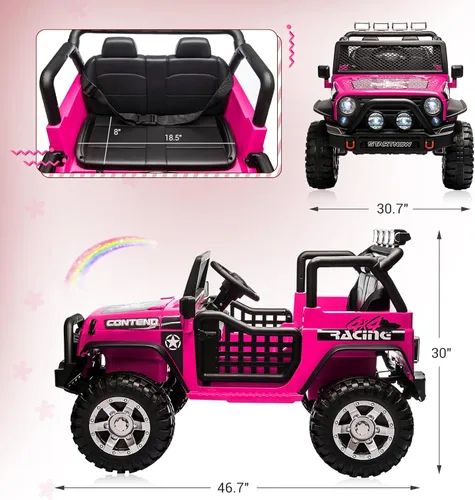 Miniatura 3 de SEHOMY - Camioneta de paseo para niños de 2 plazas con control remoto, vehículo eléctrico accionado a batería de 12 V para niñas de 3 años - Camión