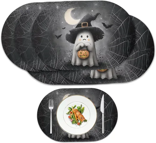 Miniatura 21 de Juego de 4 manteles individuales de mariposa, lavables, ovalados, de 18 x 12 pulgadas, para decoración de cenas de invierno, fiestas, manteles