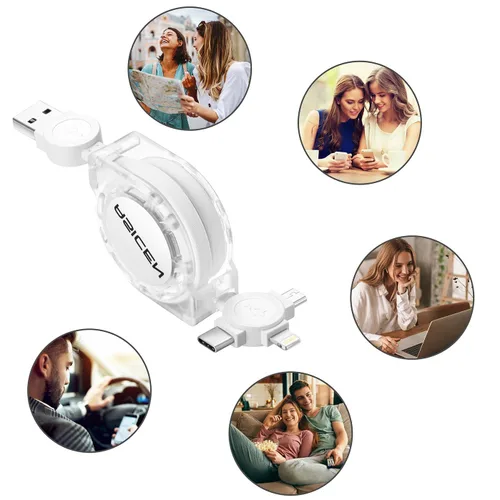 Miniatura 7 de Cable de carga múltiple retráctil 3 en 1, paquete de 2 cables de carga rápida retráctil, cable de sincronización de datos con puertos iPhone/tipo