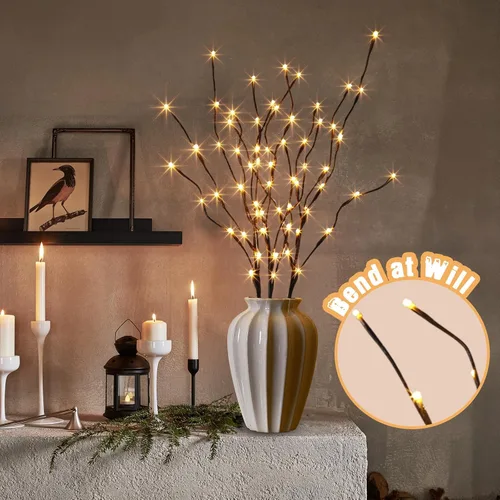 Miniatura 3 de PEIDUO Ramas iluminadas, paquete de 2 40 luces LED de 30 pulgadas, rama de árbol artificial con temporizador, funciona con pilas, decoraciones