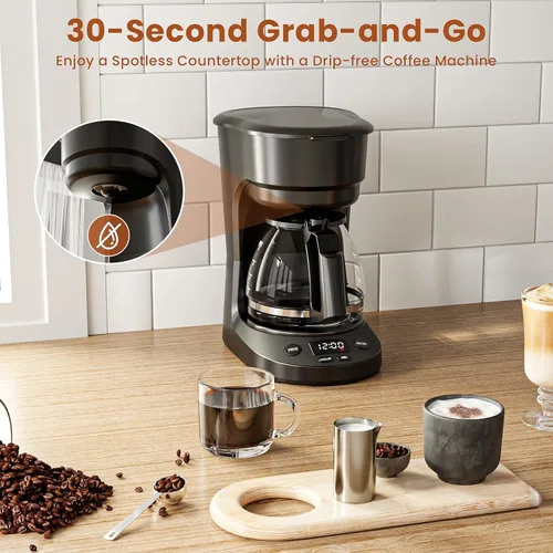 Miniatura 2 de WAA Cafetera de goteo programable de 5 tazas, cafetera portátil con olla de vidrio y filtro reutilizable, plato para mantener el calor, retrasar