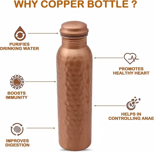 Miniatura 6 de Kamas Home Collection Botella de agua de cobre 100% puro hecha a mano Recipiente de agua de cobre extra grande de 34 onzas de 1 litera – Botella