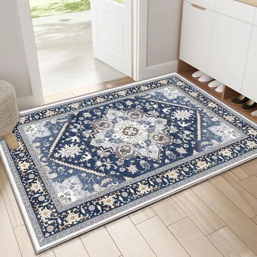 OPPODREAM Alfombras suaves, pequeñas y lavables con parte trasera antideslizante, alfombra de cachemira sintética de pelo bajo, 2 x 3 pies, azul