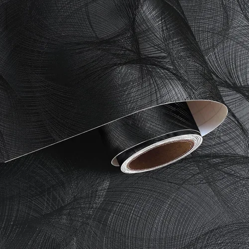 VaryPaper Papel tapiz moderno con textura negra, para despegar y pegar, diseño geométrico en espiral, para dormitorio, baño, extraíble,