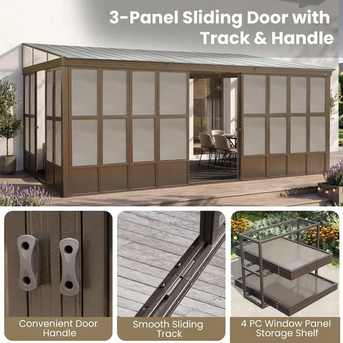 Miniatura 83 de Domi - Solárium de pared montado de 10 x 14 pies, solárium de pared con techo inclinado de policarbonato de aluminio, casa de pantalla de PC