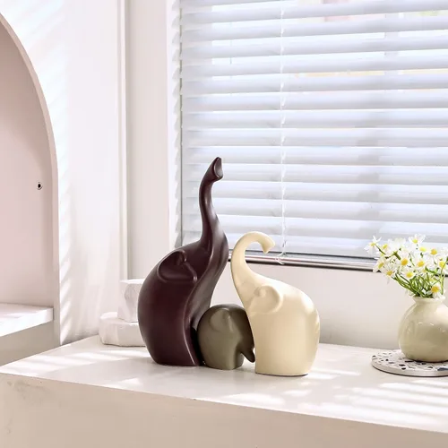 Miniatura 6 de Arte moderno de cerámica, 4 piezas de decoración de estatua de elefante para el hogar, oficina, sala de estar, dormitorio, esculturas creativas