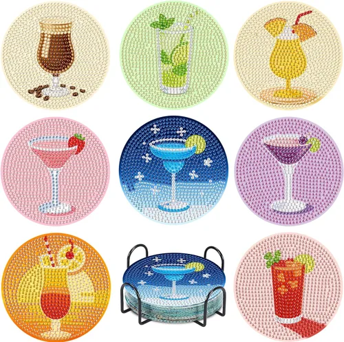 Miniatura 22 de Leatrice 6 piezas de posavasos de arte de diamante pequeños kits de pintura de diamante para adultos con puntos de diamante redondos, taladro
