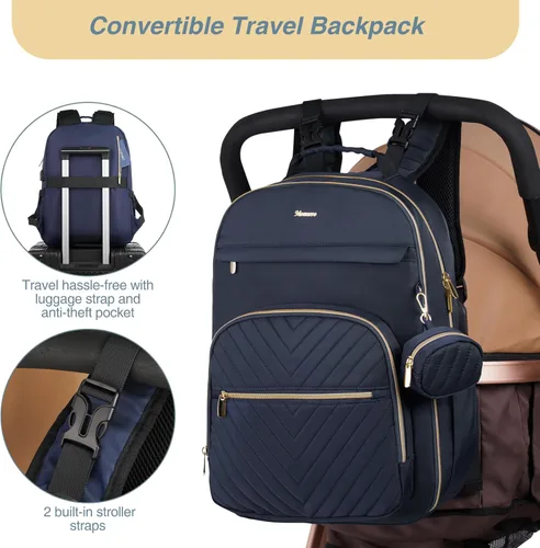 Miniatura 6 de MOMUVO Mochila para pañales, bolsa de bebé acolchada con cambiador, correas para cochecito y funda para chupete, bolsas de pañales de viaje grandes