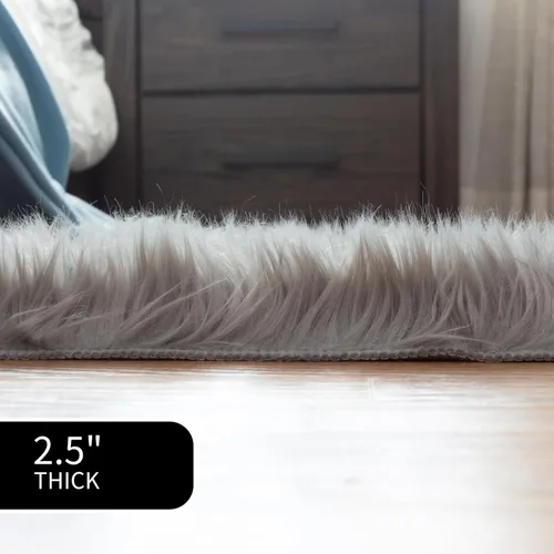 Miniatura 7 de Super Area Rugs - Alfombra de piel de oveja suave y esponjosa Gris oscuro