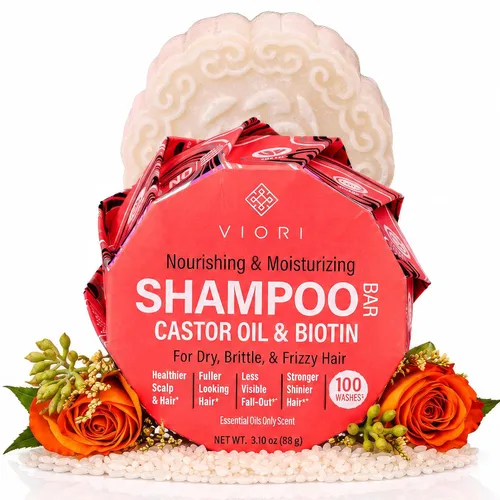 Viori Barra de champú de aceite esencial de rosa de manzanilla hecha con agua de arroz, barras de champú totalmente naturales hechas a mano, sin
