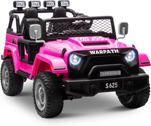 OTTARO Vehículos de conducción eléctrica de 2 plazas, camión eléctrico grande con batería de 12V para niños con control remoto, suspensión de Rosa
