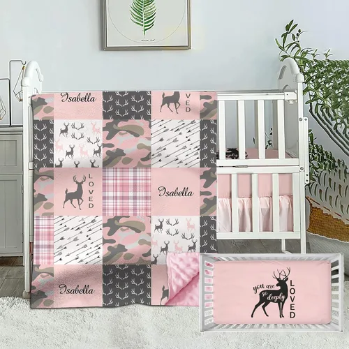 Miniatura 8 de Juego de ropa de cama personalizado para cuna para bebé, juego personalizado para niña con nombre, ropa de cama de guardería de vaca de granja