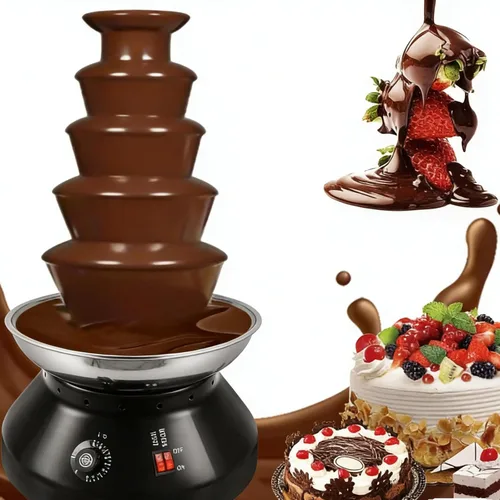Fuente de fondue de chocolate de 5 niveles, fuente de queso eléctrica digital de acero inoxidable, calentador de chocolate, máquina de calentamiento