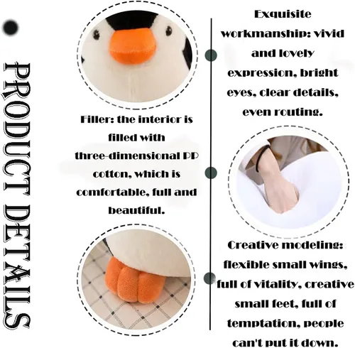 Miniatura 3 de Almohada de peluche de pingüino de 11 pulgadas, diseño de pingüino bebé, regalo para niños