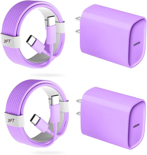Miniatura 22 de Cargador para teléfono 17, 16, 15 Pro, carga rápida, 20 W, USB C, bloque de carga rápida con cargadores tipo C de 6.6 pies de largo, cable de carga