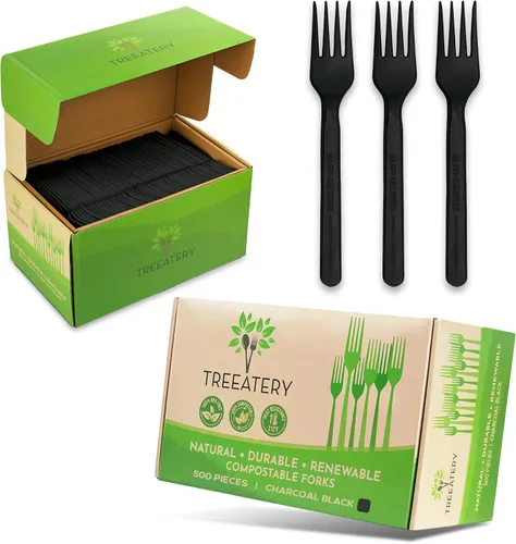 Miniatura 12 de Juego de cubiertos compostables, utensilios compostables a base de plantas, cubiertos compostables aptos para lavavajillas, cubiertos desechables