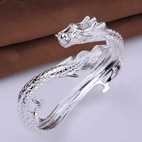 Miniatura 6 de Pulsera de plata de ley 925 antigua con dragón chino elegante para señora caballero