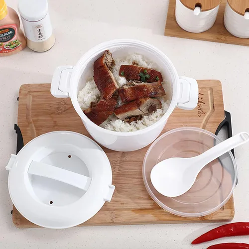 Miniatura 9 de OSALADI - Arrocera para microondas, pequeño recipiente portátil de grado alimenticio de 1-2 litros para arroz, verduras, sopas, fideos, cocina