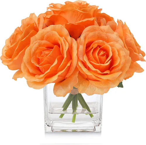 Miniatura 5 de 7 rosas artificiales de tallo grande en jarrón, rosa falsa con flores falsas en jarrón para decoración del hogar, mesa de boda (rosa)