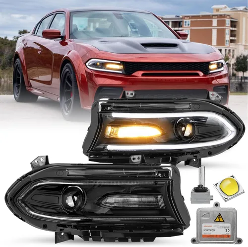 Miniatura 9 de JSBOYAT Conjunto de faros delanteros tipo halógeno compatible con Dodge Charger 2015-2021 Faro proyector con bombillas LED DRL incluidas Lado