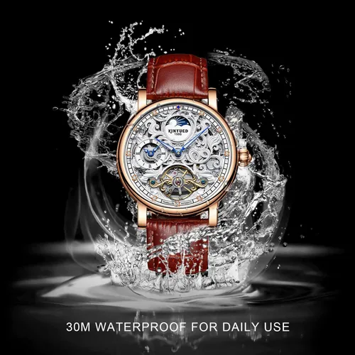 Miniatura 5 de IK COLOURING Relojes mecánicos para hombre, reloj de pulsera de esqueleto automático de lujo Tourbillon impermeable de cristal automático para hombre