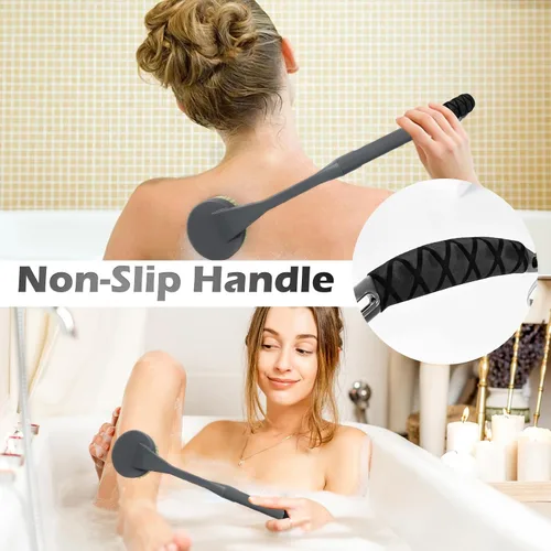 Miniatura 4 de Cepillo de espalda de mango largo para ducha, cepillo de baño de 20.5 pulgadas, cepillo de cuerpo de ducha con mango curvado para personas mayores