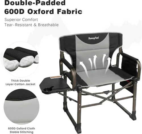 Miniatura 5 de SUNNYFEEL Oversized Camping Directors Chair 2 Pack Portable Foldable Camp Chair for Adults Support 600lbs with Side Pocket and Side Table for Beach