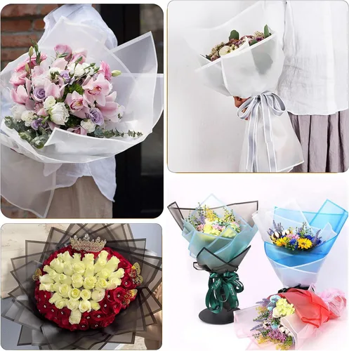 Miniatura 6 de VOWOVOSDAY 20 piezas de papel de regalo de flores, papel de regalo impermeable para ramo de flores, suministros de ramo de floristería, embalaje