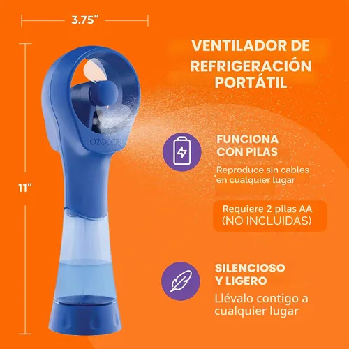 Miniatura 4 de O2COOL Elite Ventilador de nebulización de agua portátil con batería (azul)