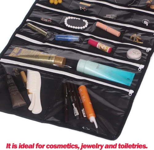 Miniatura 6 de DIOMMELL Organizador de joyería colgante con 47 bolsillos con cremallera para aretes, collar, pulsera, anillo, bolsa de almacenamiento