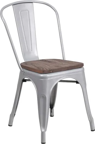 Miniatura 18 de Flash Furniture Perry - Silla apilable de metal con asiento de madera, 1 paquete, color negro