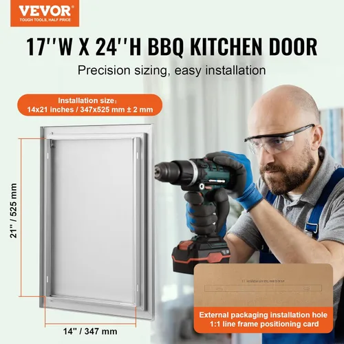 Miniatura 2 de VEVOR Puerta de acceso para barbacoa, 17 pulgadas de ancho x 24 pulgadas de alto, cocina individual al aire libre, montaje empotrado de acero